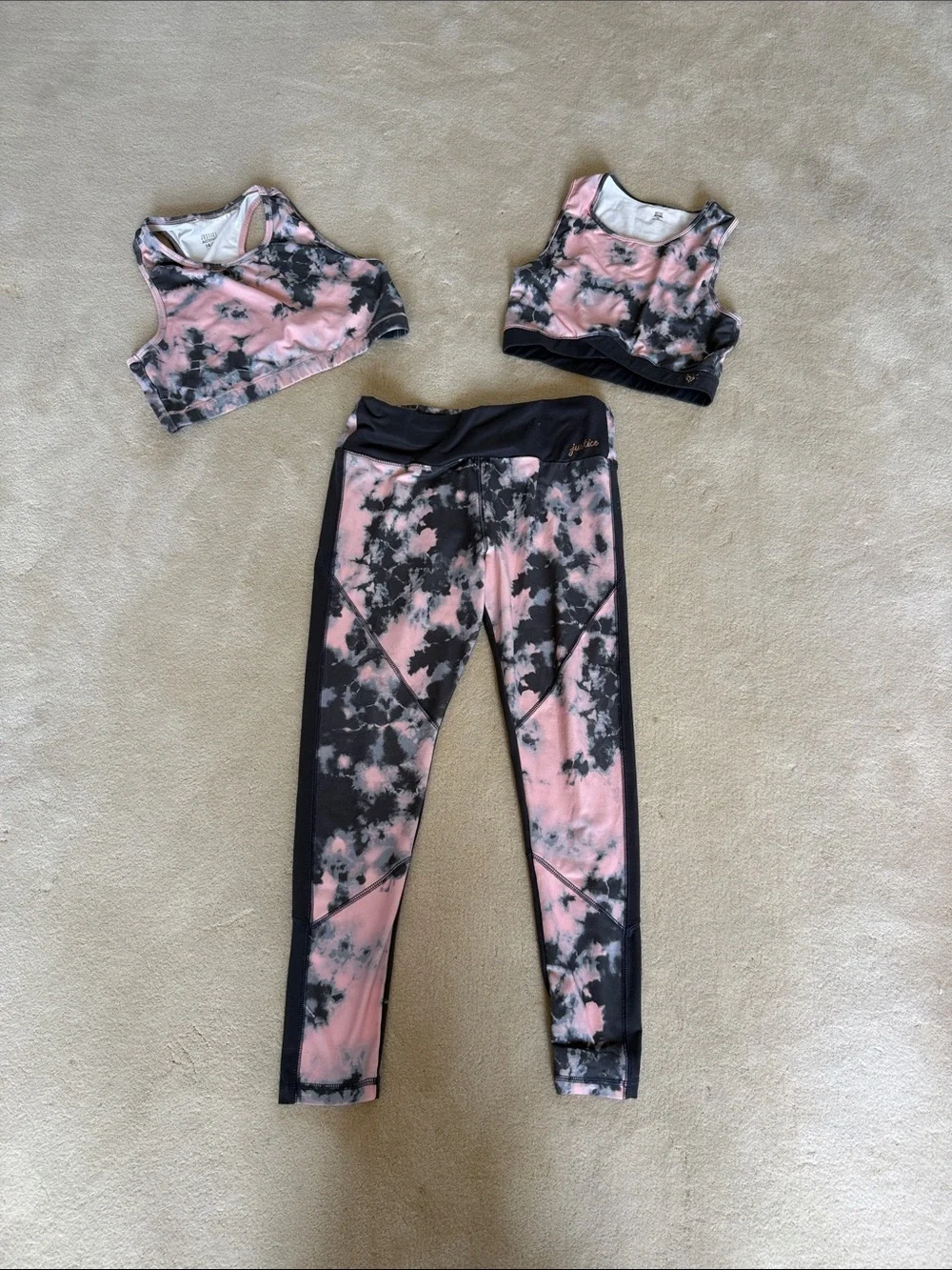 Justice Pink and Black Tie-Dye Active Set